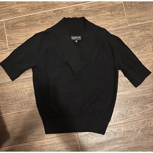 Jones New York Short Sleeve Black V Neck Top